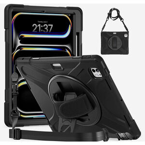 360° Rotation Rugged Tablet Case Black Kickstand Strap for iPad 10th Gen